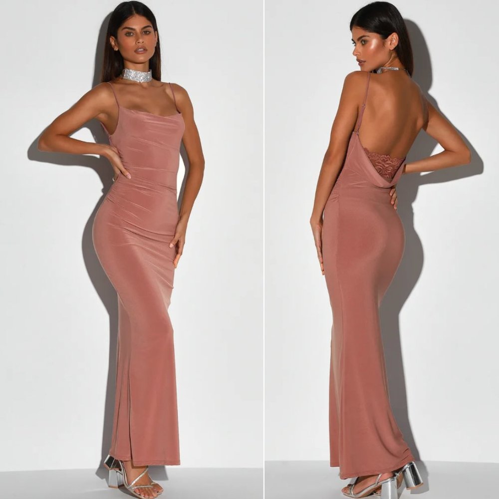 Lulu's At a Glance Dark Rose Mermaid Maxi Dress M